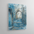 artistic depiction of a walk way in the old city of jerusalem blue and gold 