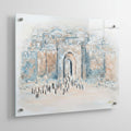 Abstract art painting on lucite of the outside of the jerusalem walls on a white background