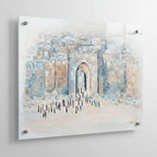 Abstract art painting on lucite of the outside of the jerusalem walls on a white background